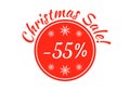 Christmas sale badge, tag or sticker. Xmas discount label. 55 percent price off. Promo banner and advertising design element. Royalty Free Stock Photo